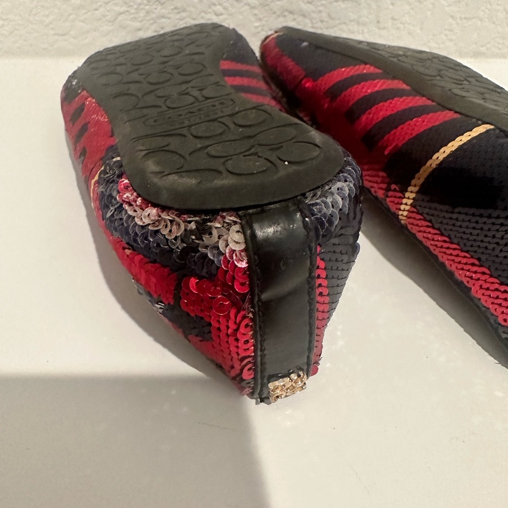 COACH Debrorah Tartan Plaid Sequin Ballet Flats Size 6.5 Red Navy Gold - Picture 9 of 11